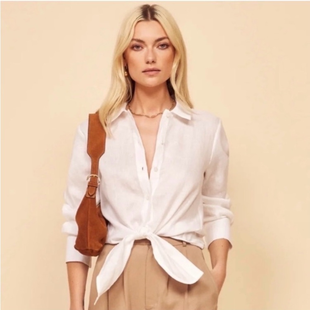 Reformation Cotton Hansen Anzio Button Down Knot Tie White Tee Shirt